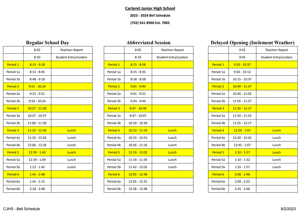 CJHS Time Schedule